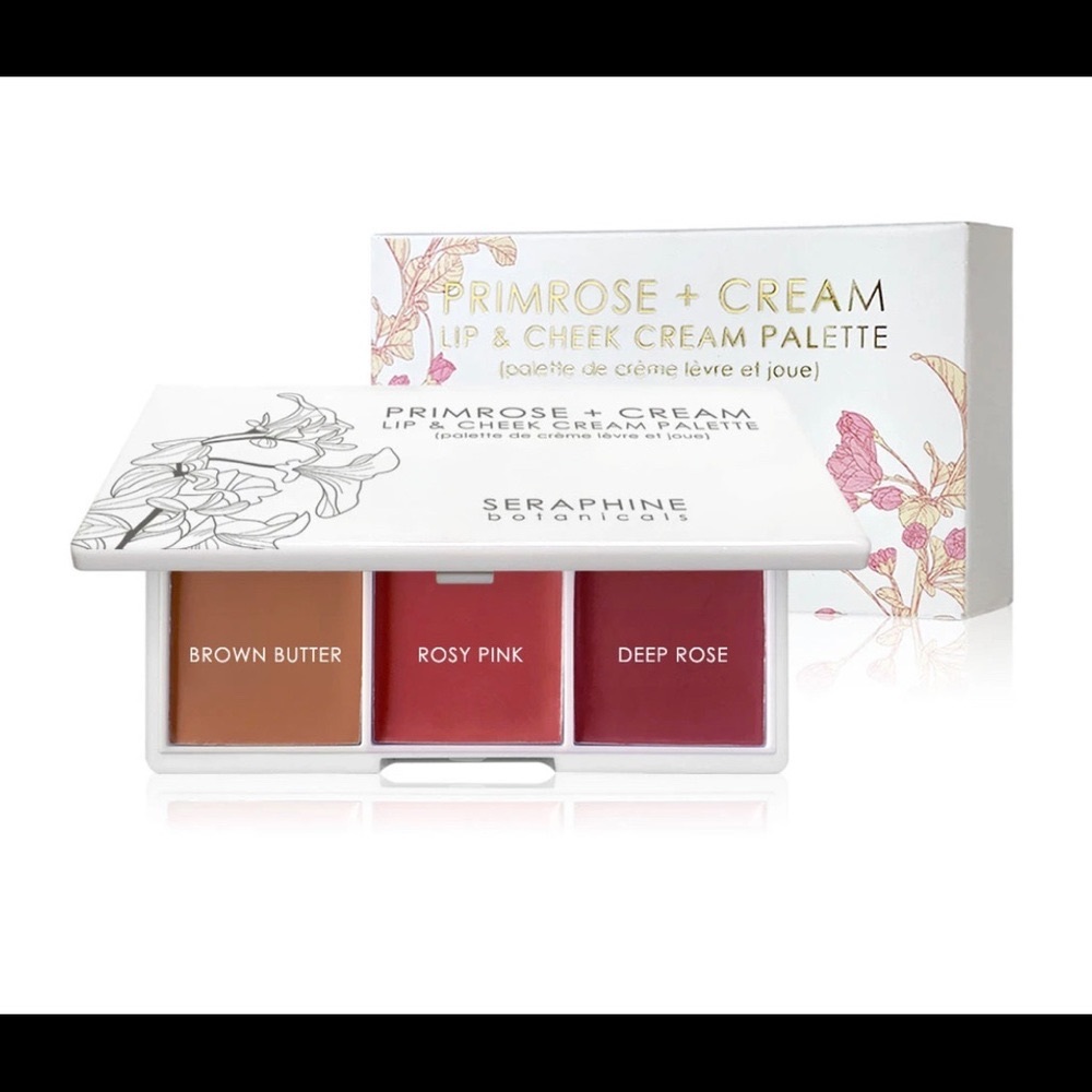 Vegan Seraphine Botanicals primrose and cream lip and creek palette